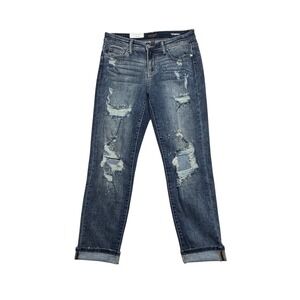 Judy Blue Boyfriend Fit Jeans Womens Sz 9/29 NWT Distressed Blue‎ Stretch Casual